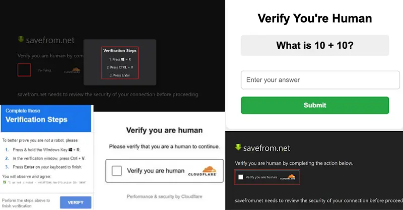 Captura de pantalla de un captcha falso con apariencia de verificación de seguridad