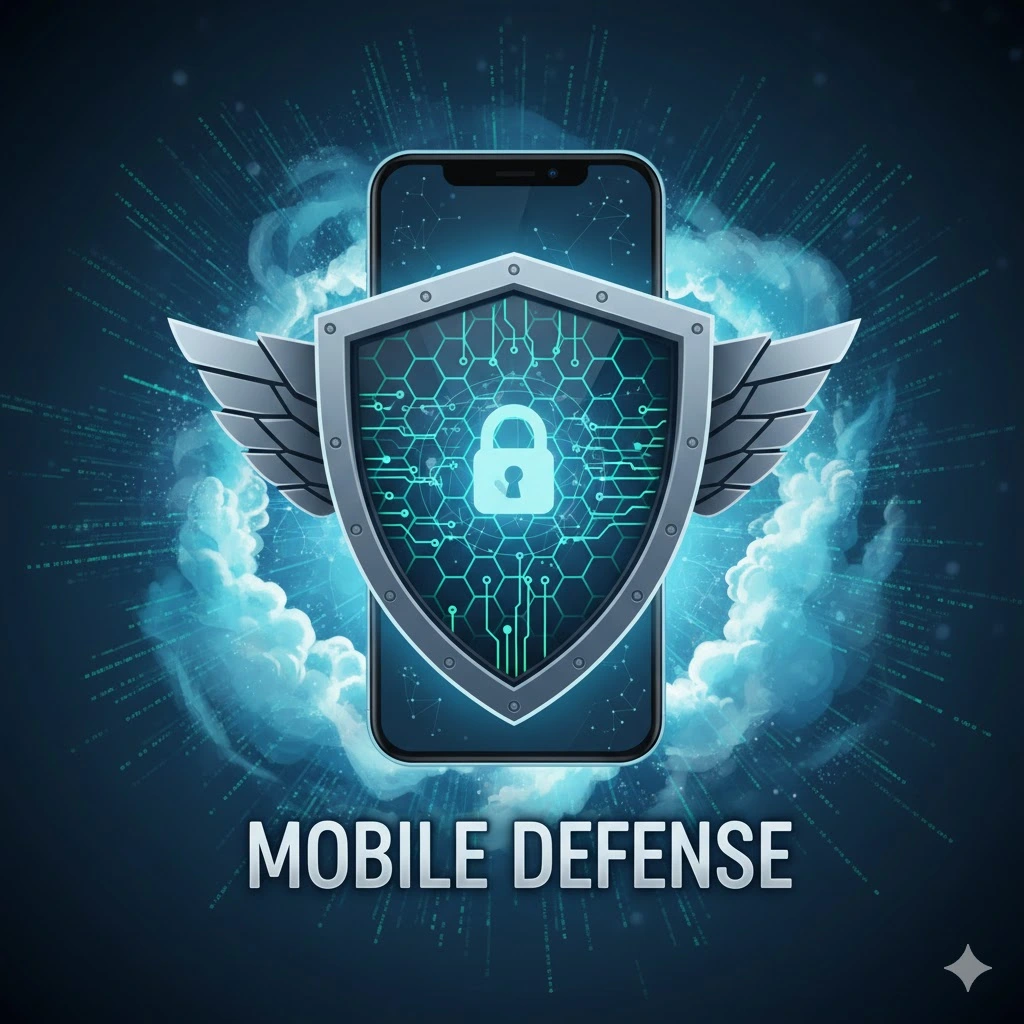 Ilustración de un smartphone dentro de un escudo de protección, simbolizando la seguridad móvil.